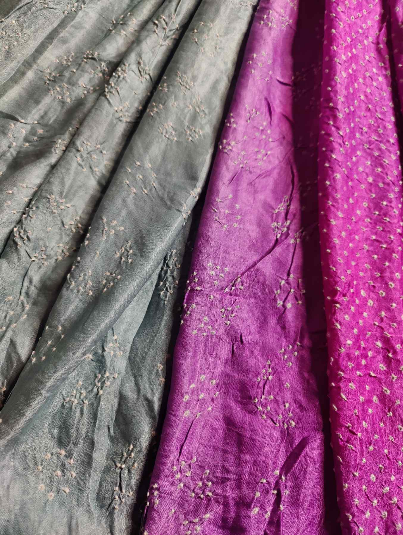 PINK GREY GAJJI SILK PURE HANDLOOM BANDHEJ SAREE