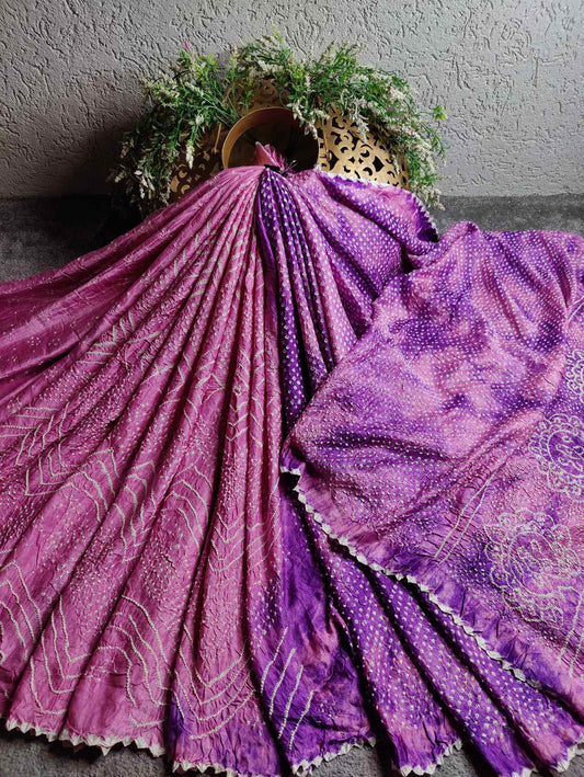 PURPLE PINK GAJJI SILK PURE HANDLOOM BANDHEJ SAREE