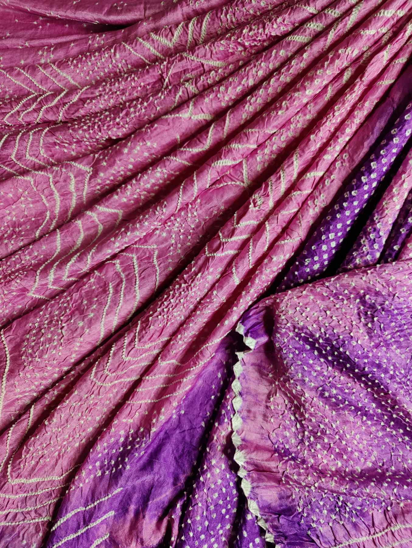 PURPLE PINK GAJJI SILK PURE HANDLOOM BANDHEJ SAREE