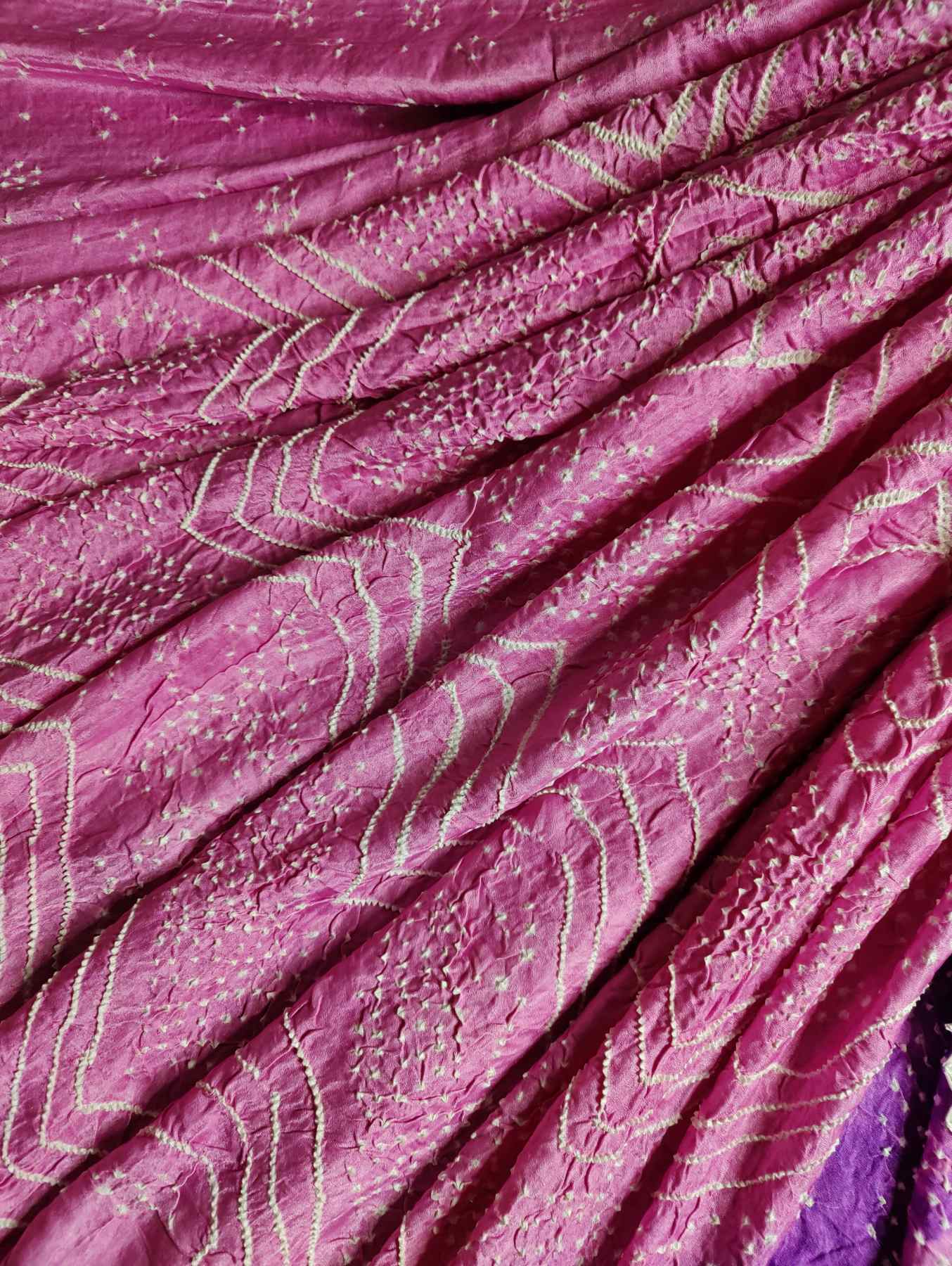PURPLE PINK GAJJI SILK PURE HANDLOOM BANDHEJ SAREE