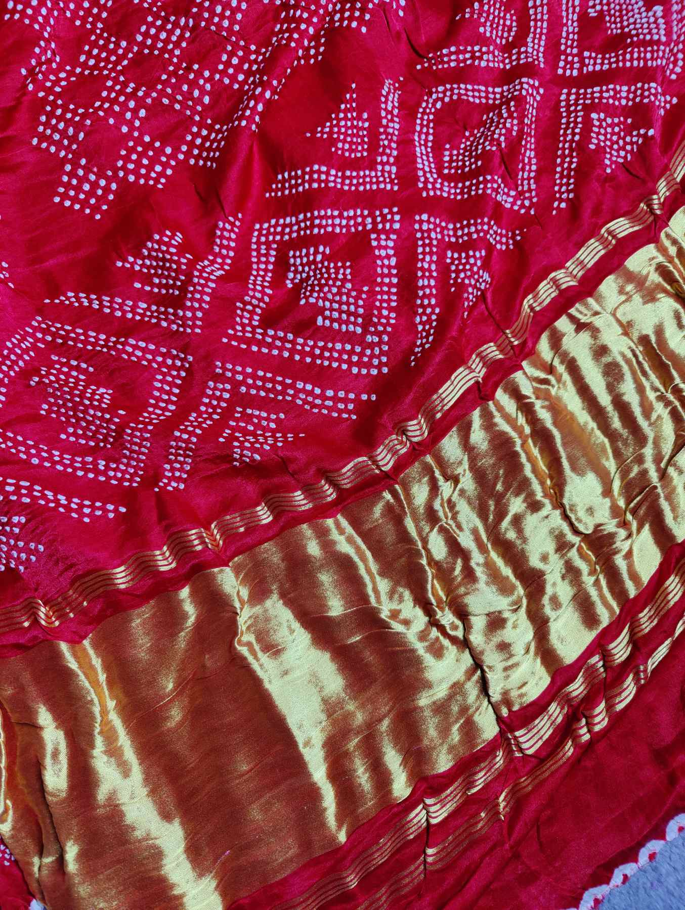 RED PINK GAJJI SILK PURE HANDLOOM BANDHEJ SAREE