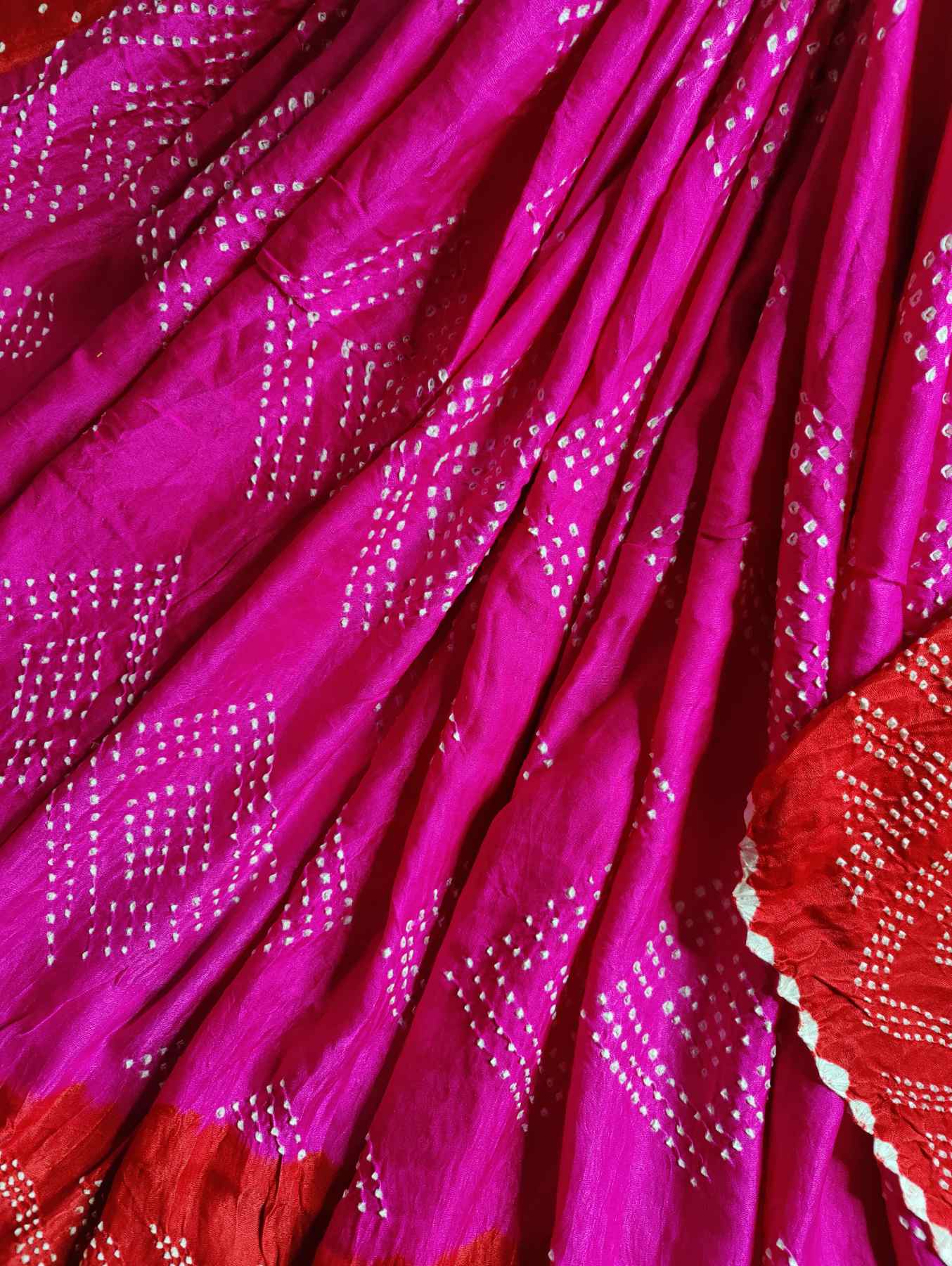 RED PINK GAJJI SILK PURE HANDLOOM BANDHEJ SAREE