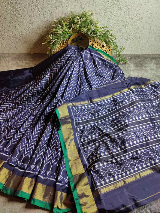 NAVY BLUE SILK PURE HANDLOOM IKKAT SAREE