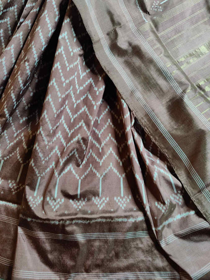 CAPPUCCINO BROWN SILK PURE HANDLOOM IKKAT SAREE