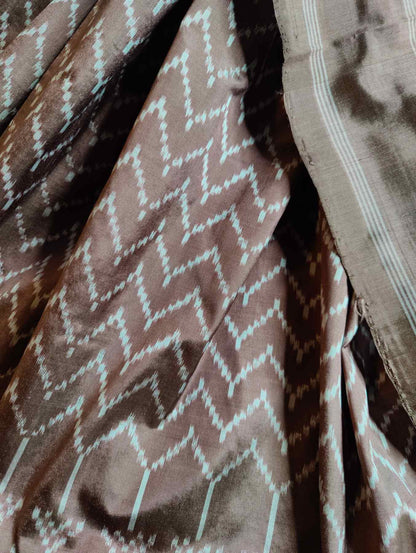 CAPPUCCINO BROWN SILK PURE HANDLOOM IKKAT SAREE