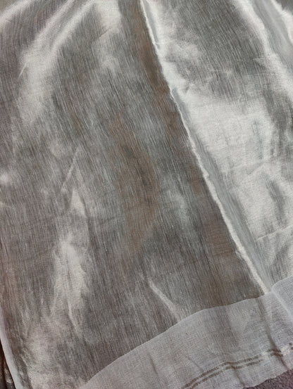 SILVER TWILL TISSUE PURE HANDLOOM METALLIC SAREE