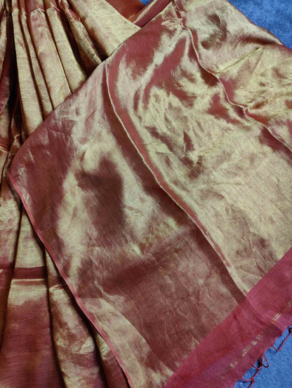 BURNT ORANGE TWILL BY METALLIC PURE HANDLOOM SAREE