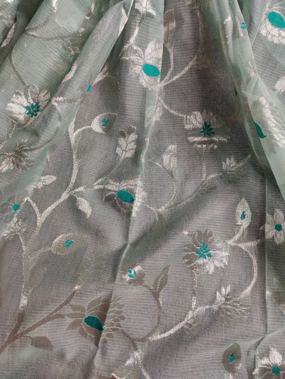 POWDER BLUE PURE HANDLOOM REAL JARI KOTA DORIYA SAREE