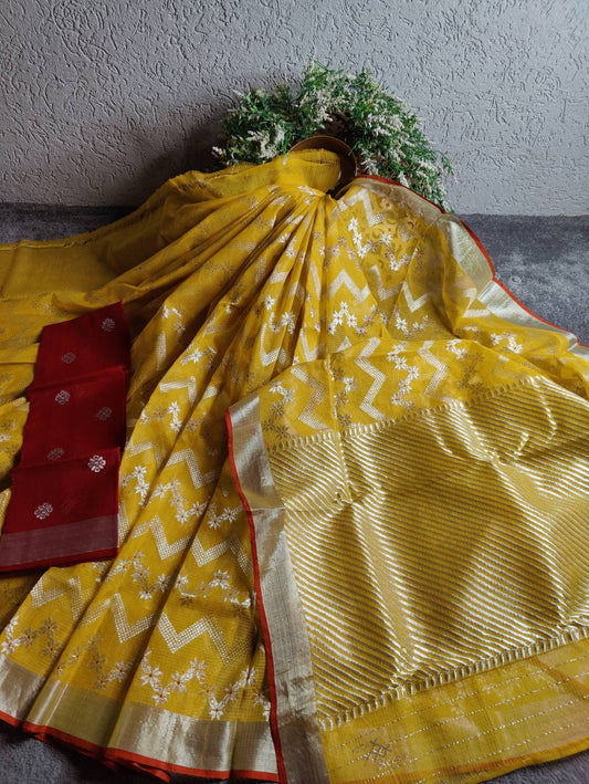 YELLOW  PURE HANDLOOM REAL JARI KOTA DORIYA SAREE
