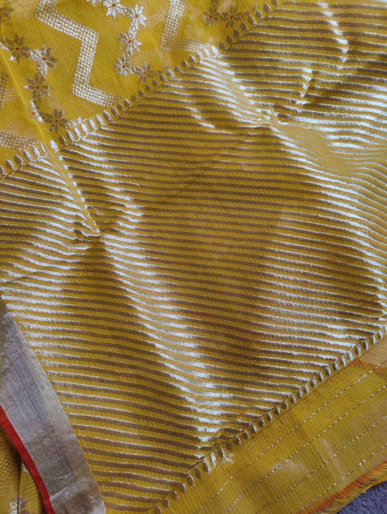 YELLOW  PURE HANDLOOM REAL JARI KOTA DORIYA SAREE