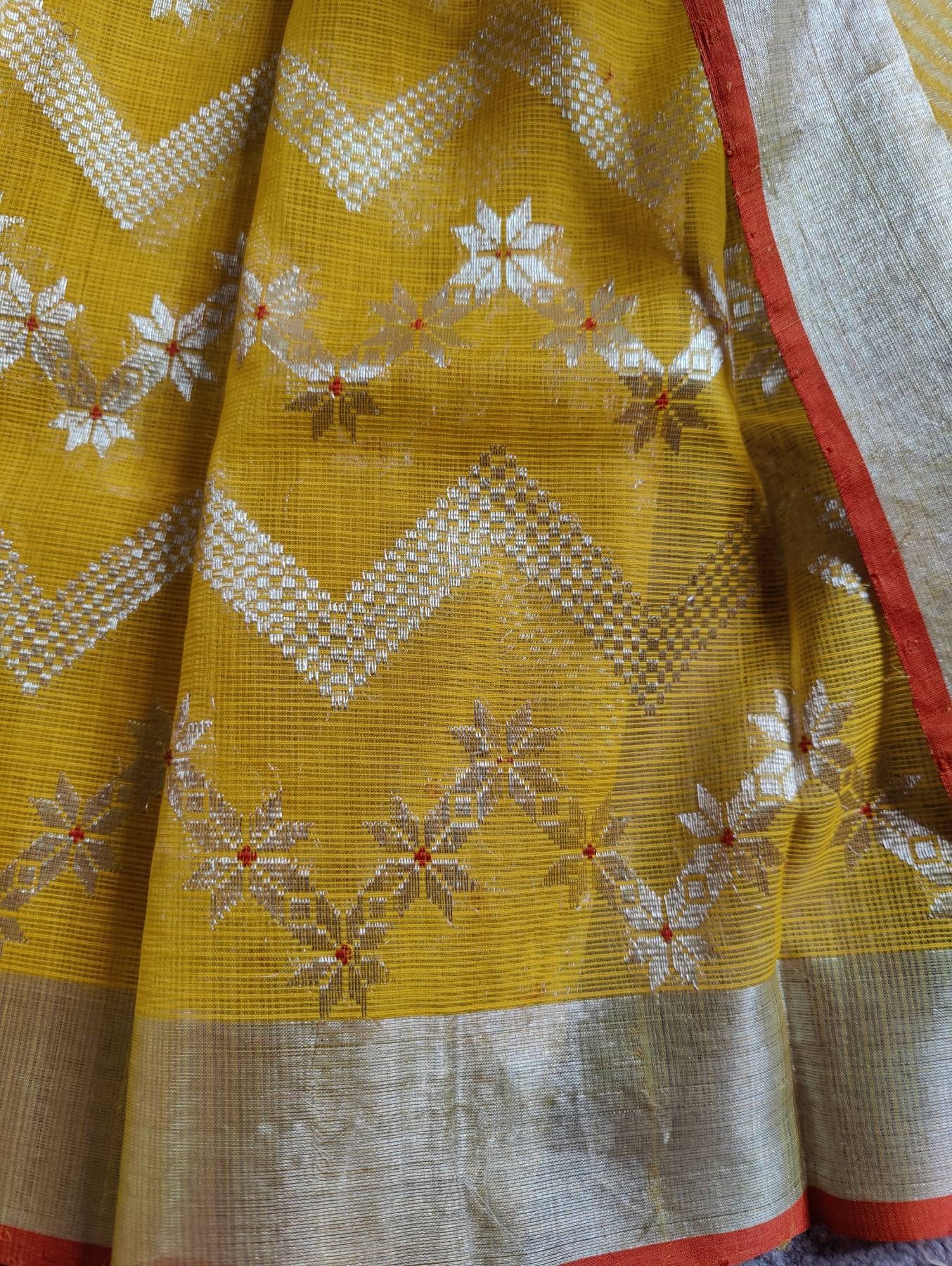 YELLOW  PURE HANDLOOM REAL JARI KOTA DORIYA SAREE