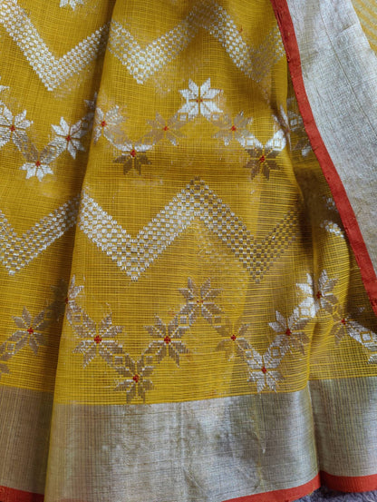 YELLOW  PURE HANDLOOM REAL JARI KOTA DORIYA SAREE