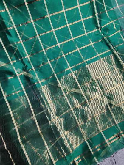 DARK GREEN SILK COTTON PURE HANDLOOM MAHESHWARI SAREE