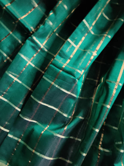 DARK GREEN SILK COTTON PURE HANDLOOM MAHESHWARI SAREE