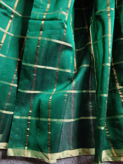 DARK GREEN SILK COTTON PURE HANDLOOM MAHESHWARI SAREE