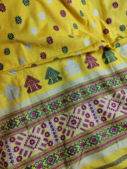 YELLOW COTTON ERI SILK PURE HANDLOOM ASSAMES SAREE