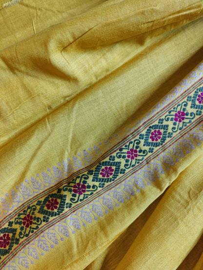 YELLOW COTTON ERI SILK PURE HANDLOOM ASSAMES SAREE