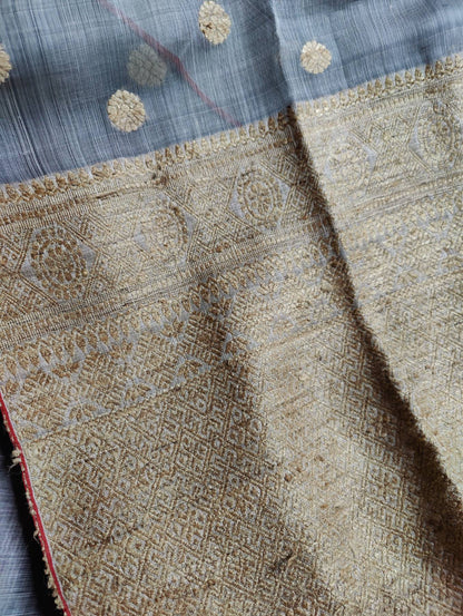 GREY KESA PAT BY KESA PAT PURE HANDLOOM ASSAMESE SAREE
