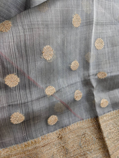 GREY KESA PAT BY KESA PAT PURE HANDLOOM ASSAMESE SAREE