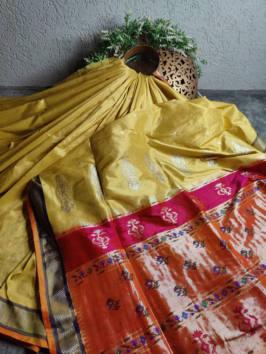 YELLOW SILK PURE HANDLOOM PAITHANI SAREE