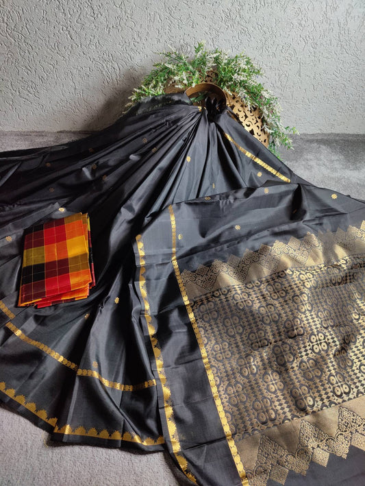 BLACK SILK PURE HANDLOOM KANJIVARAM SAREE