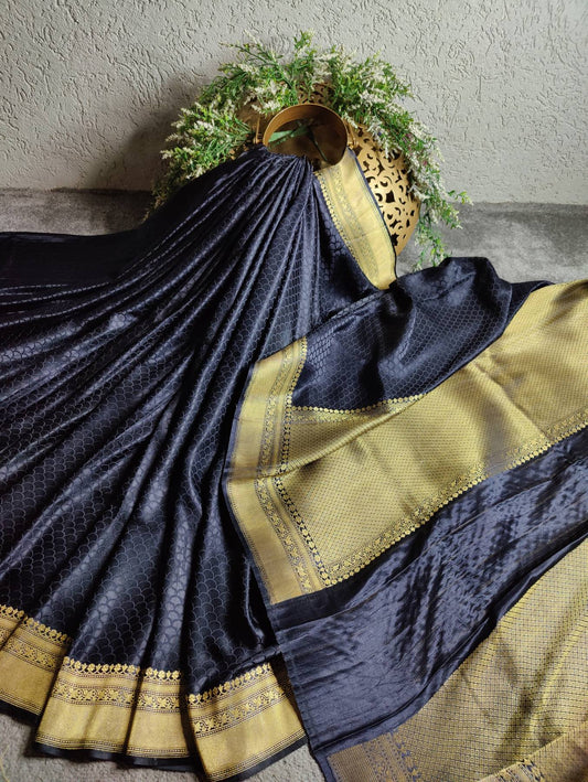 BLACK SATIN PURE HANDLOOM BANARASI SAREE