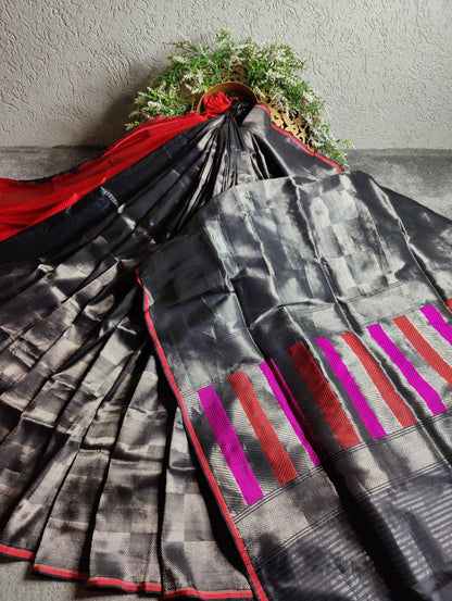 BLACK SILK PURE HANDLOOM BANARASI SAREE