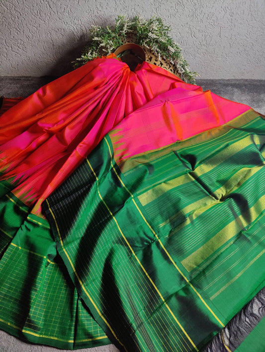 CORAL PINK SILK PURE HANDLOOM KANJIVARAM SAREE