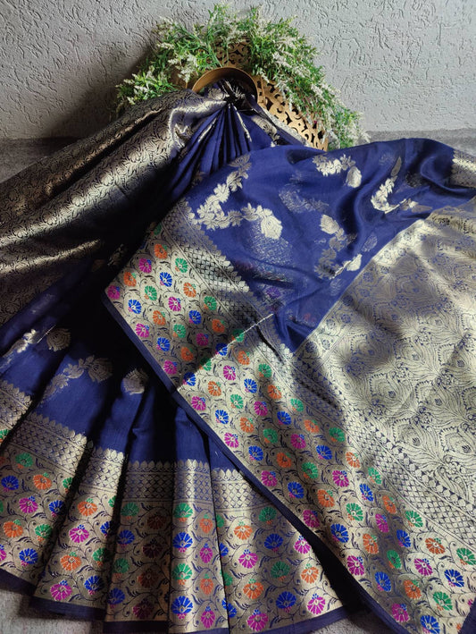 MIDNIGHT BLUE SILK BANARASI SAREE