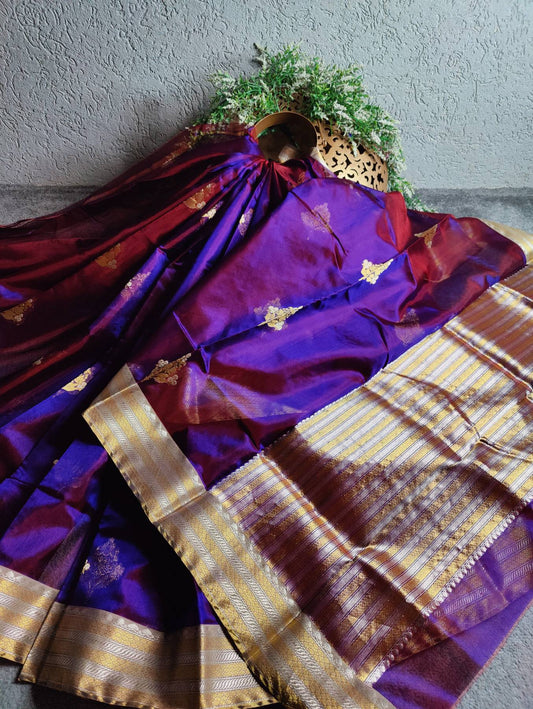 TWO TONE PURPLE SILK PURE HANDLOOM CHANDERI SAREE