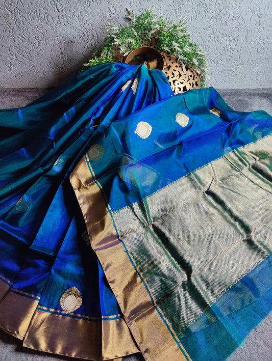PEACOCK BLUE SILK PURE HANDLOOM CHANDERI SAREE