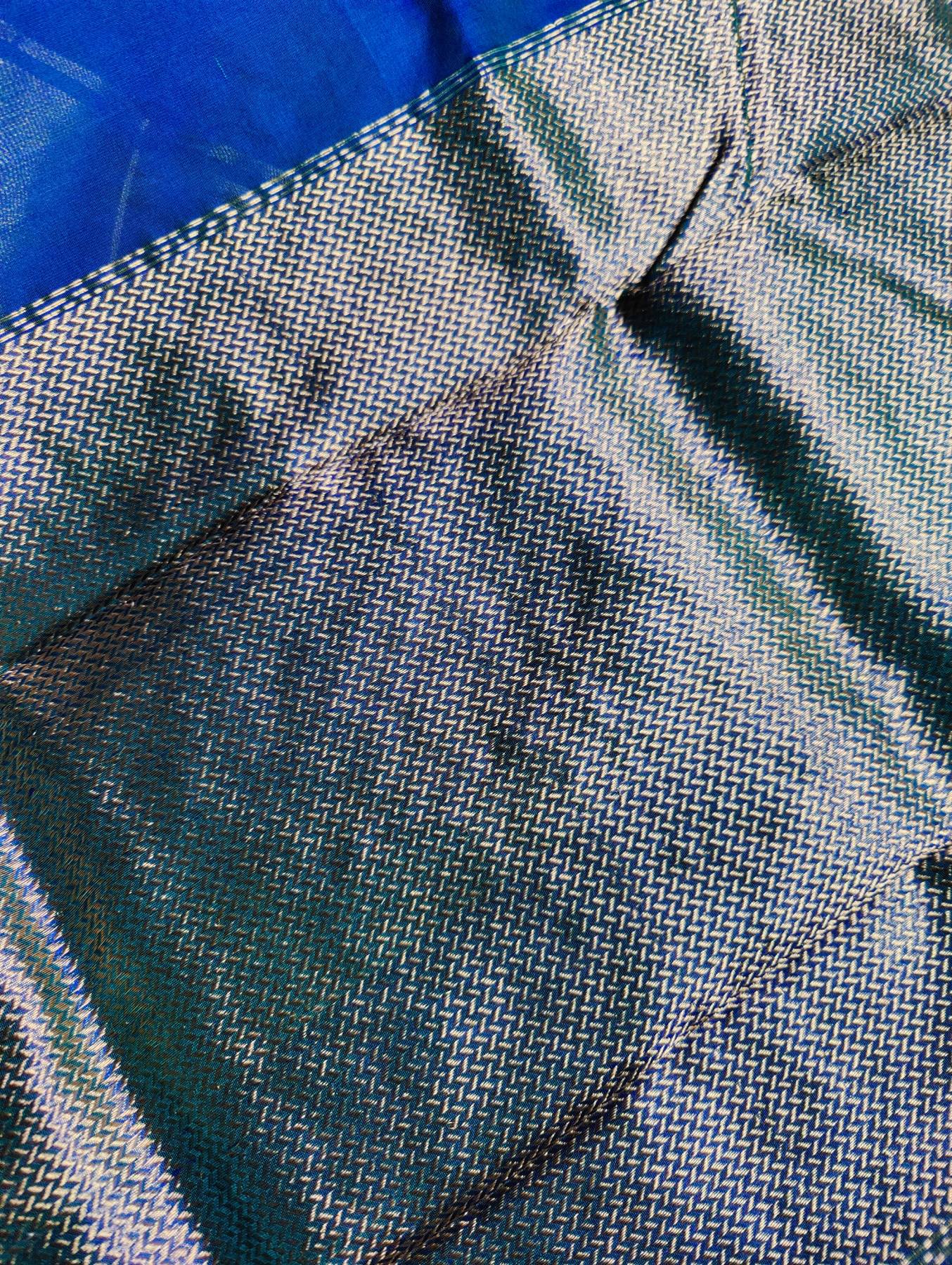 PEACOCK BLUE SILK PURE HANDLOOM CHANDERI SAREE