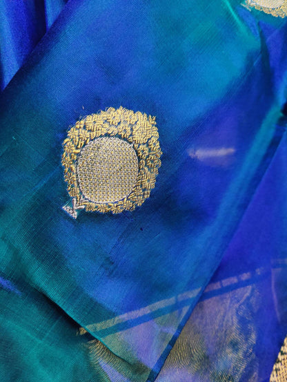 PEACOCK BLUE SILK PURE HANDLOOM CHANDERI SAREE