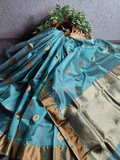 SKY BLUE SILK PURE HANDLOOM CHANDERI SAREE