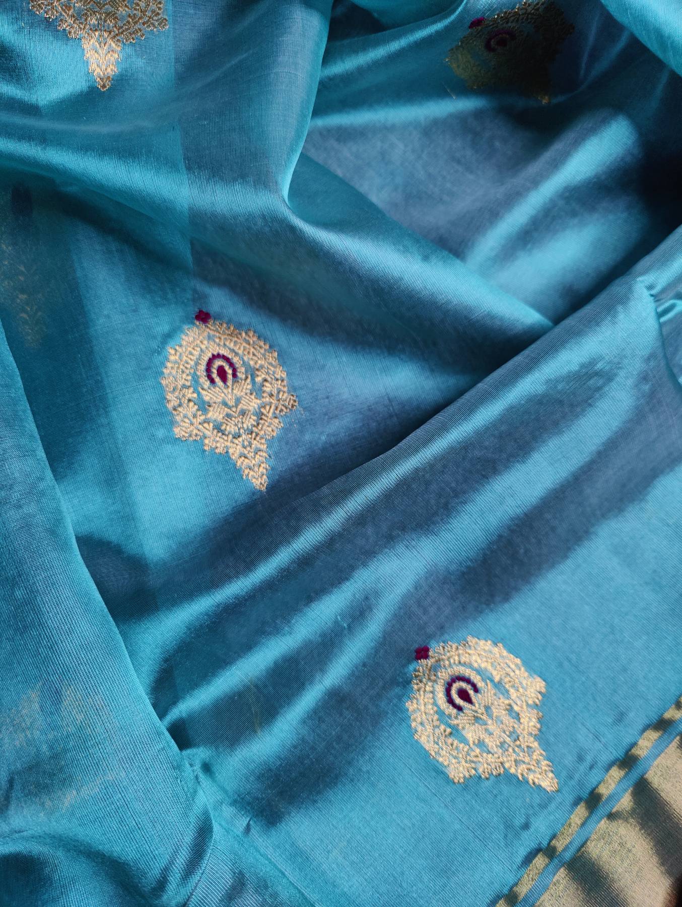 SKY BLUE SILK PURE HANDLOOM CHANDERI SAREE