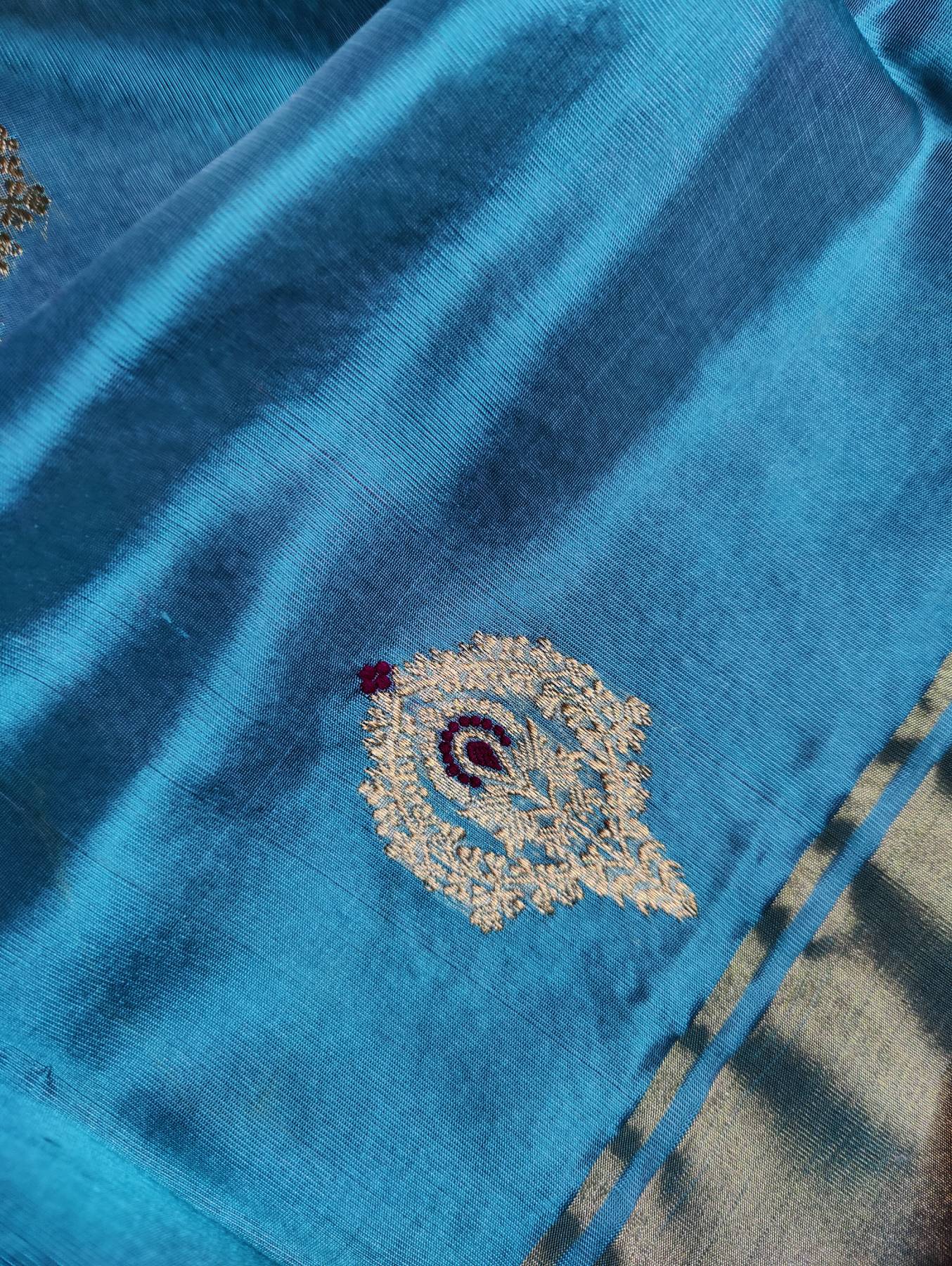 SKY BLUE SILK PURE HANDLOOM CHANDERI SAREE