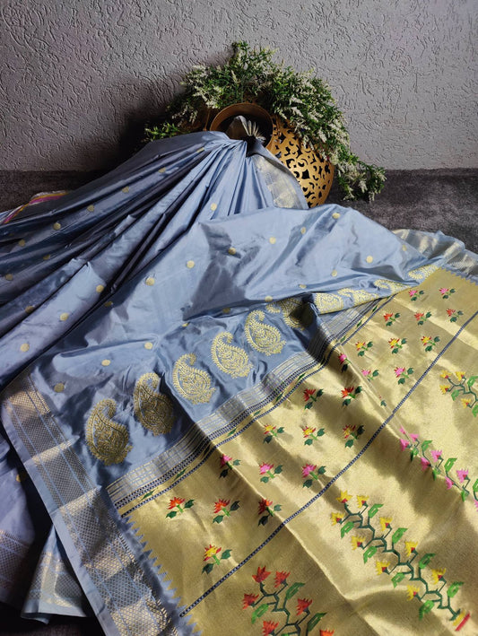 POWDER BLUE SILK PURE HANDLOOM PAITHANI SAREE