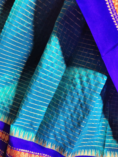 TEAL BLUE SILK PURE HANDLOOM IRKAL SAREE