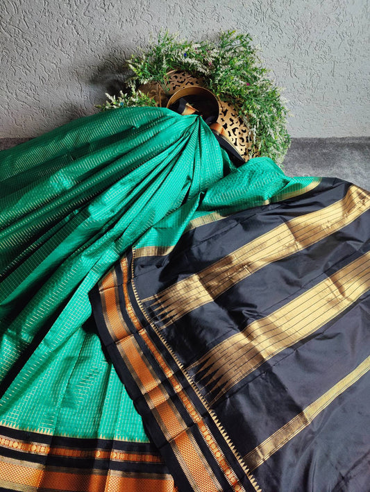PINE GREEN SILK PURE HANDLOOM IRKAL SAREE