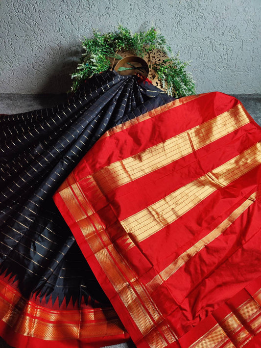 BLACK SILK PURE HANDLOOM  IRKAL SAREE