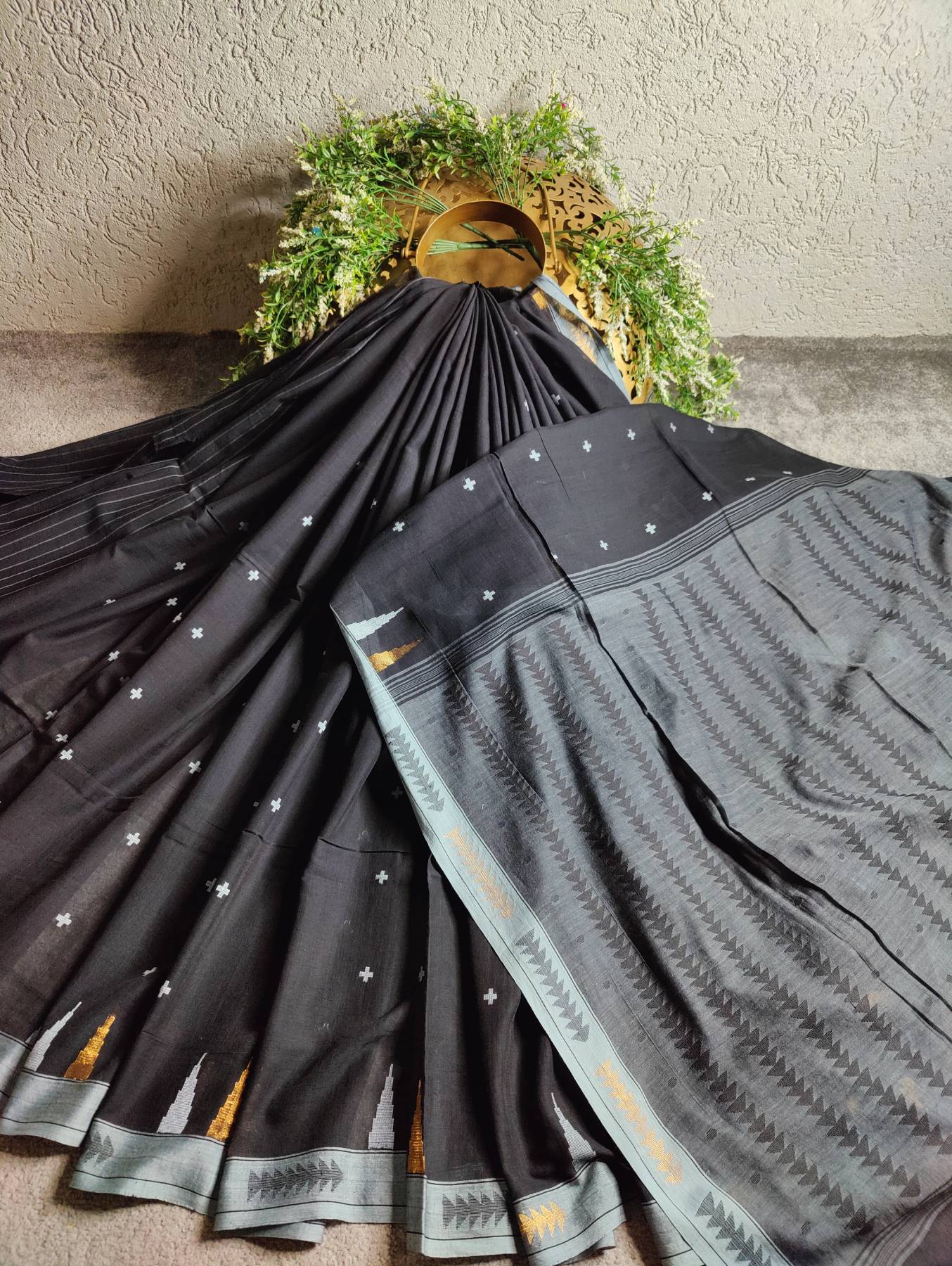 BLACK COTTON PURE HANDLOOM  MUL COTTON SAREE