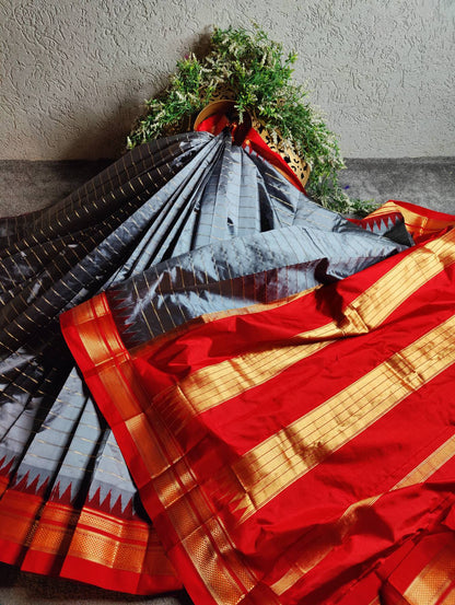 GREY SILK PURE HANDLOOM IRKAL SAREE