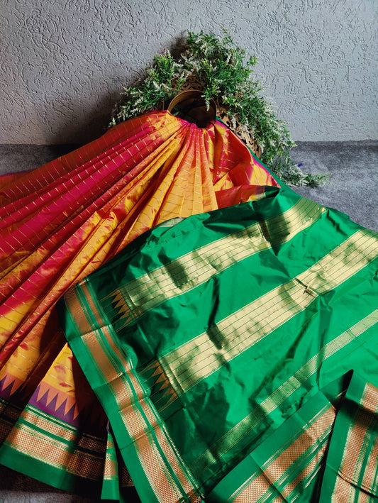 TWO TONE ORANGE SILK PURE HANDLOOM IRKAL SAREE