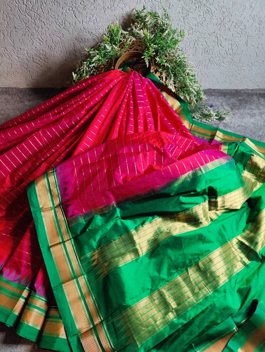 CHERRY PINK SILK PURE HANDLOOM IRKAL SAREE