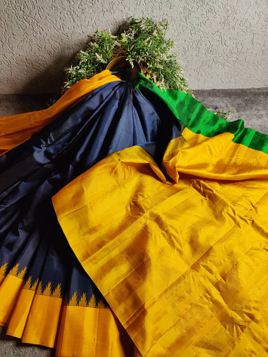 MIDNIGHT BLUE SILK PURE HANDLOOM GADWAL SAREE