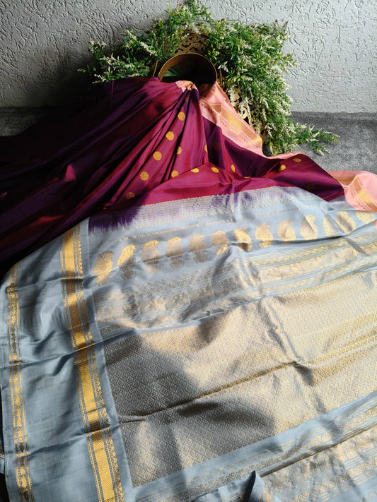 WINE SILK PURE HANDLOOM KANJIVARAM SAREE
