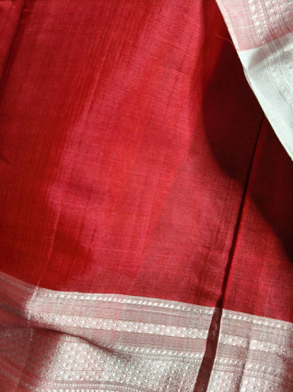 RED PINK SICO PURE HANDLOOM IRKAL SAREE