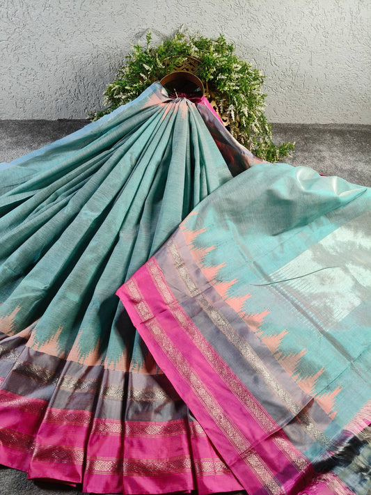 SEA GREEN PATTU PURE HANDLOOM PONDRU KHADI SAREE