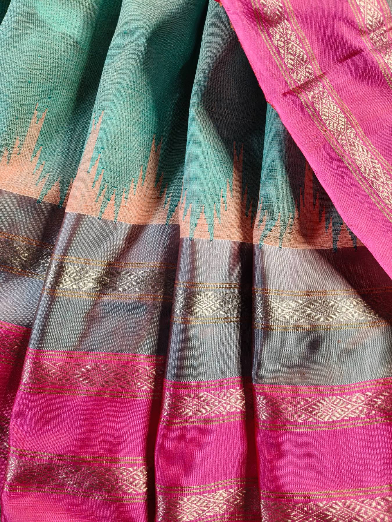 SEA GREEN PATTU PURE HANDLOOM PONDRU KHADI SAREE