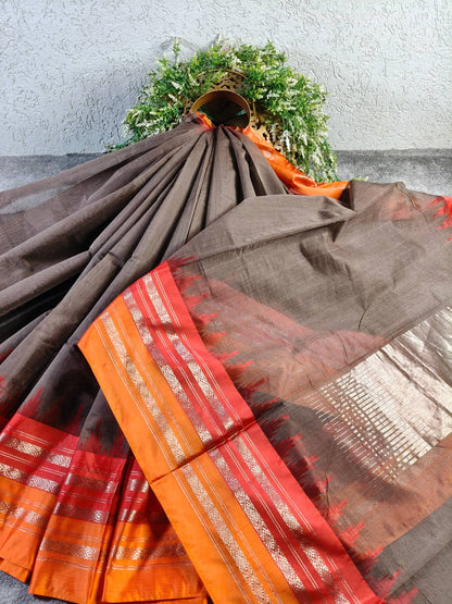 CHOCOLATE BROWN COTTON BY COTTON PONDRU KHADI SAREE